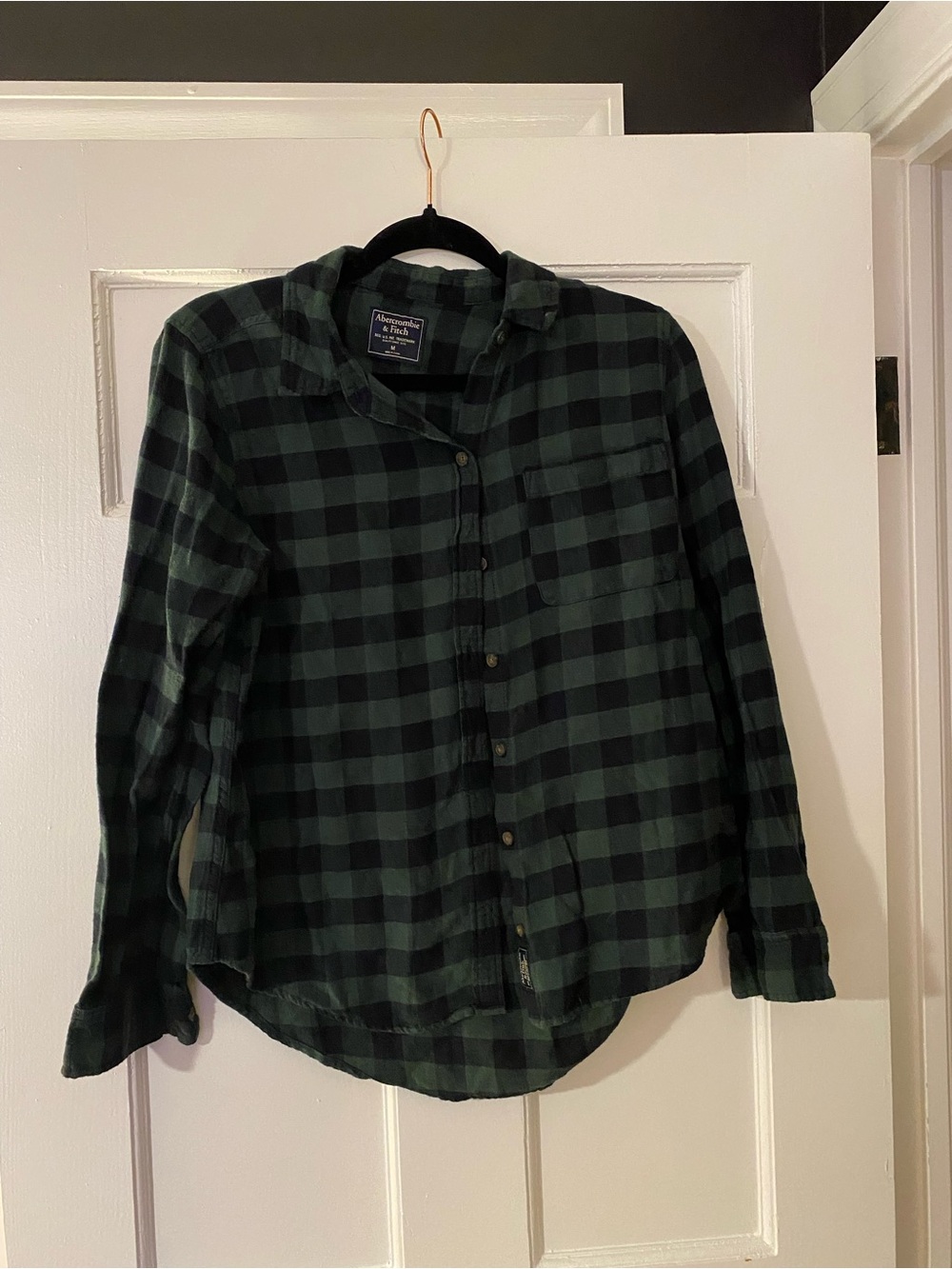 Abercrombie & Fitch Dark Green and Black Plaid Button-Down Shirt